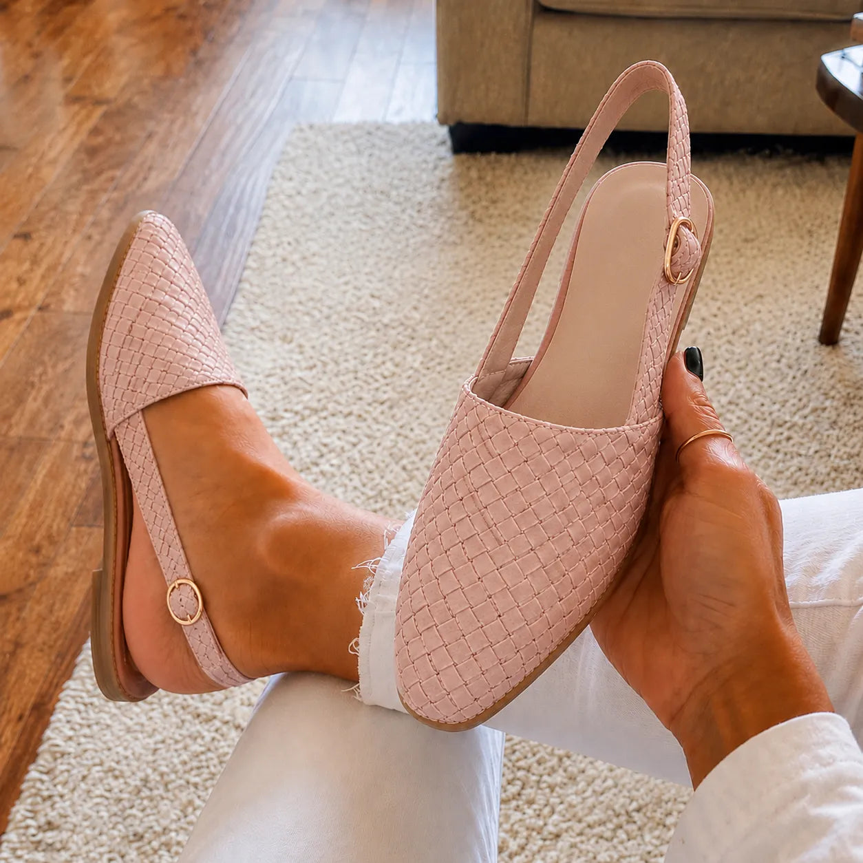 Aurora – Woven Leather-Look Slingback Flats for Women