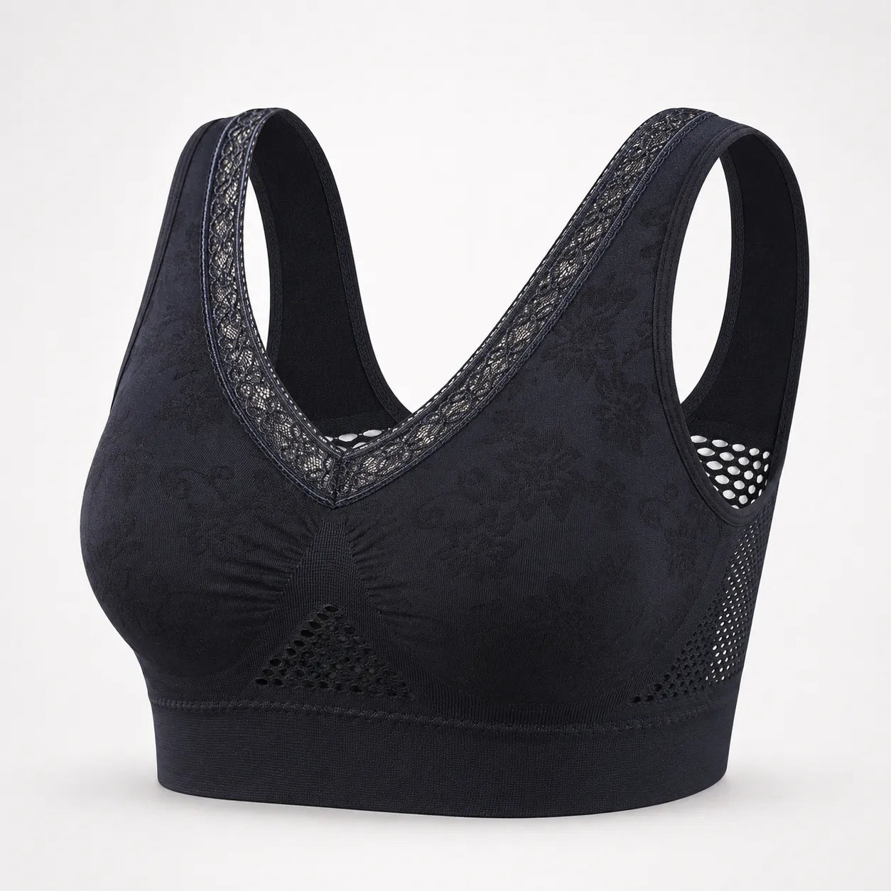 Aluvelle – Wireless Lift Bra with Breathable Mesh & Lace-look V-Neck