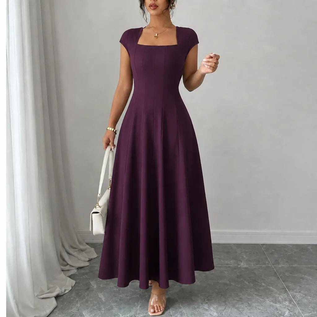 Elowyn – Square Neck A-Line Midi Dress with Sculpted Waist