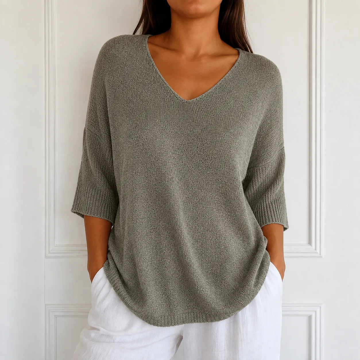 Elowyn – Soft V-Neck Knit Tunic Top for Women, Loose Drape