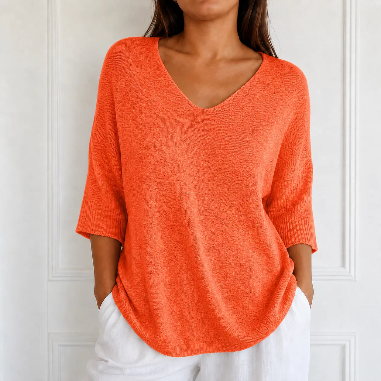 Elowyn – Soft V-Neck Knit Tunic Top for Women, Loose Drape