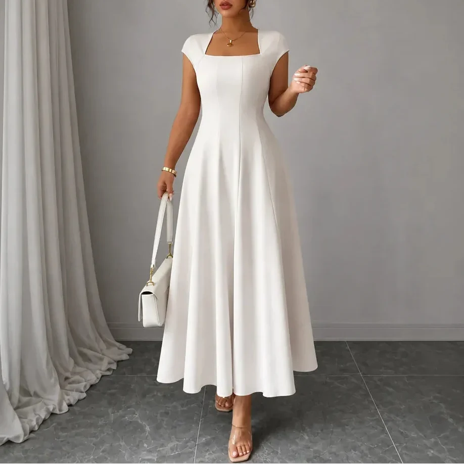 Elowyn – Square Neck A-Line Midi Dress with Sculpted Waist