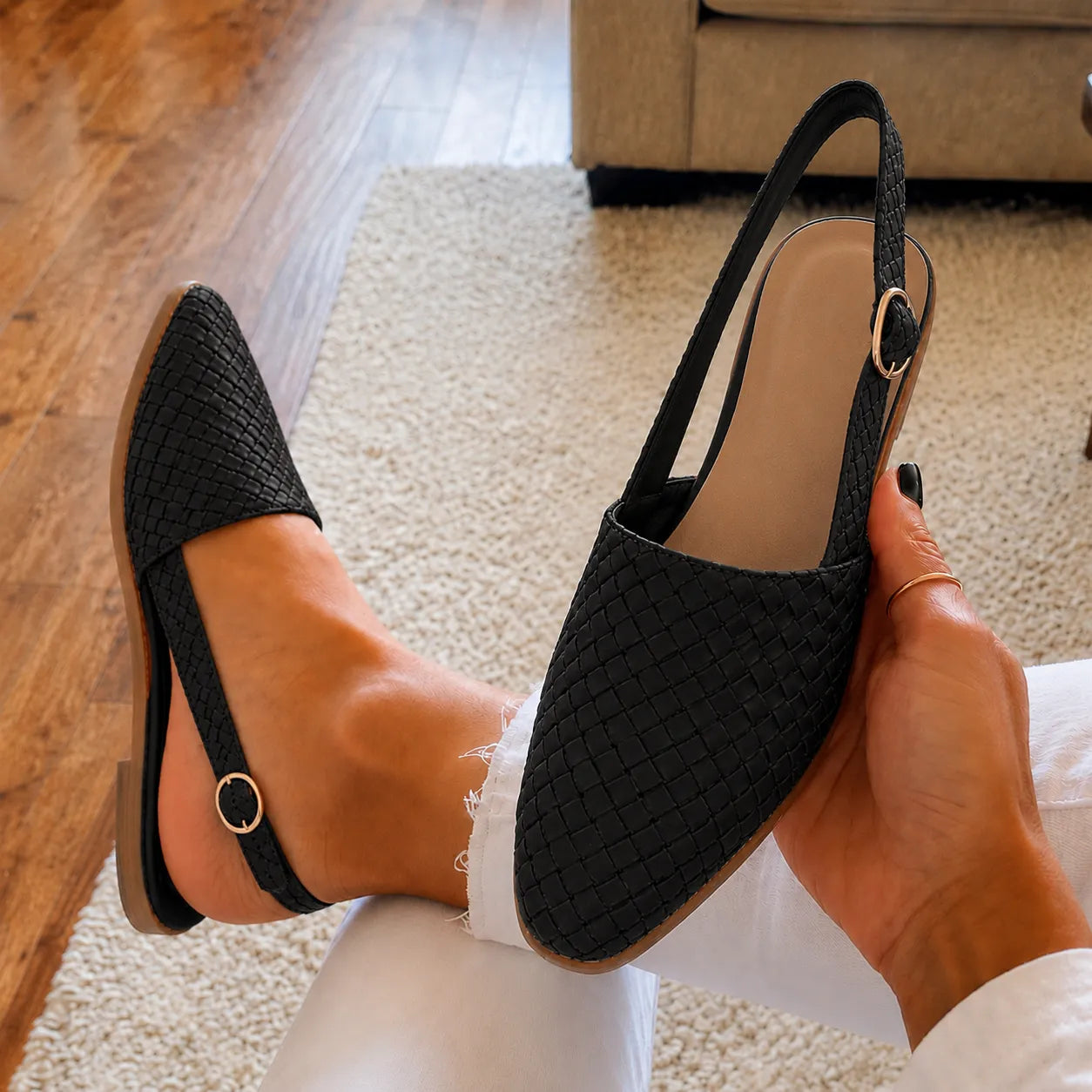 Aurora – Woven Leather-Look Slingback Flats for Women
