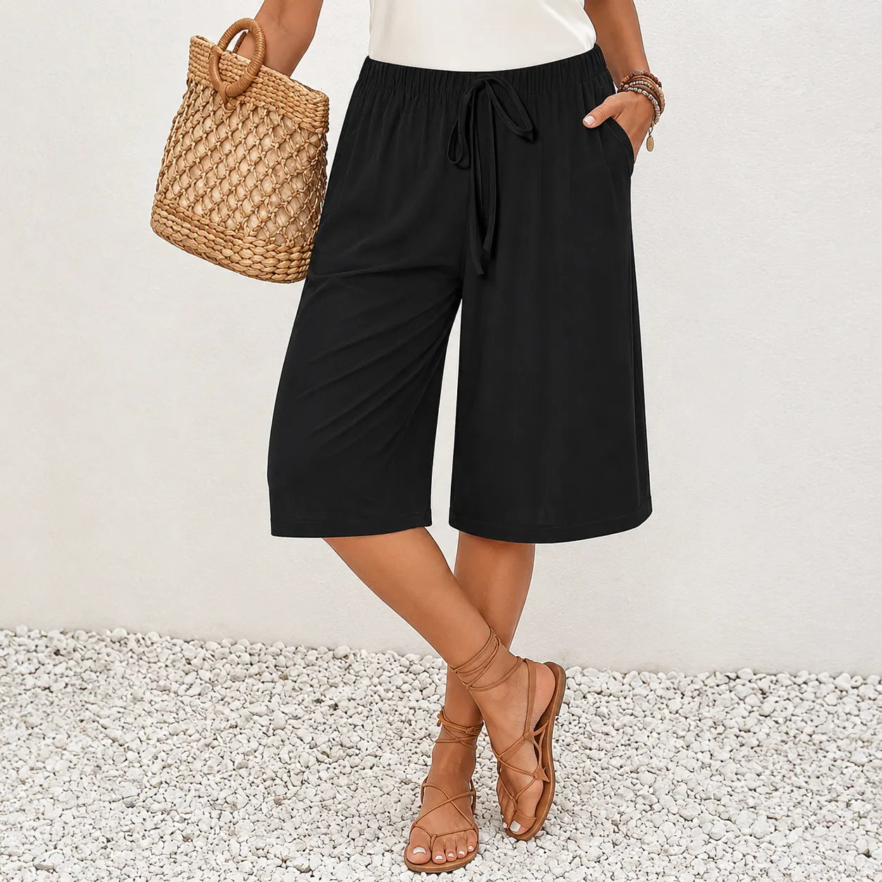 Calaya – Wide Leg Drawstring Pants for Women, Lightweight Summer Pull On Bottoms