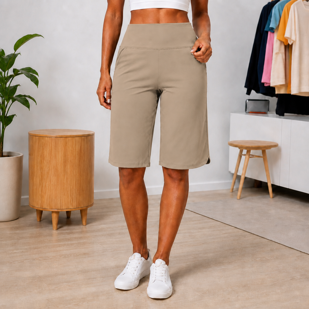 Brisella – Knee Length Wide Leg Cooling Shorts with Pockets for Women