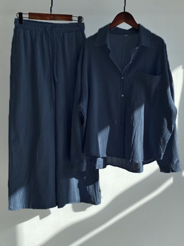 Women's Pants Sets Bolero Top Long Sleeve Shirt Collar