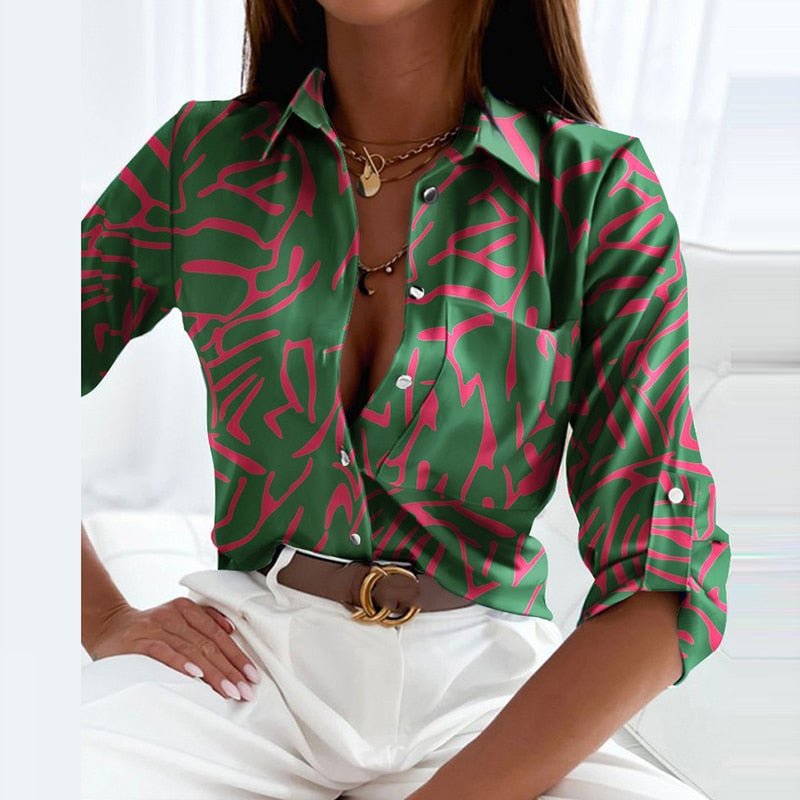 Peyton | Women's Printed Long Sleeve Button Top