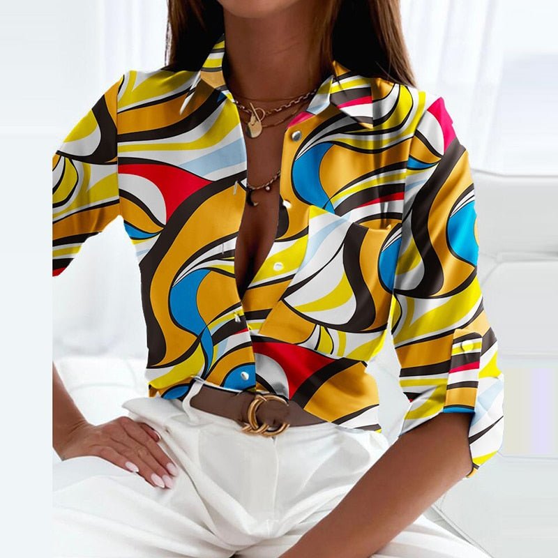 Peyton | Women's Printed Long Sleeve Button Top