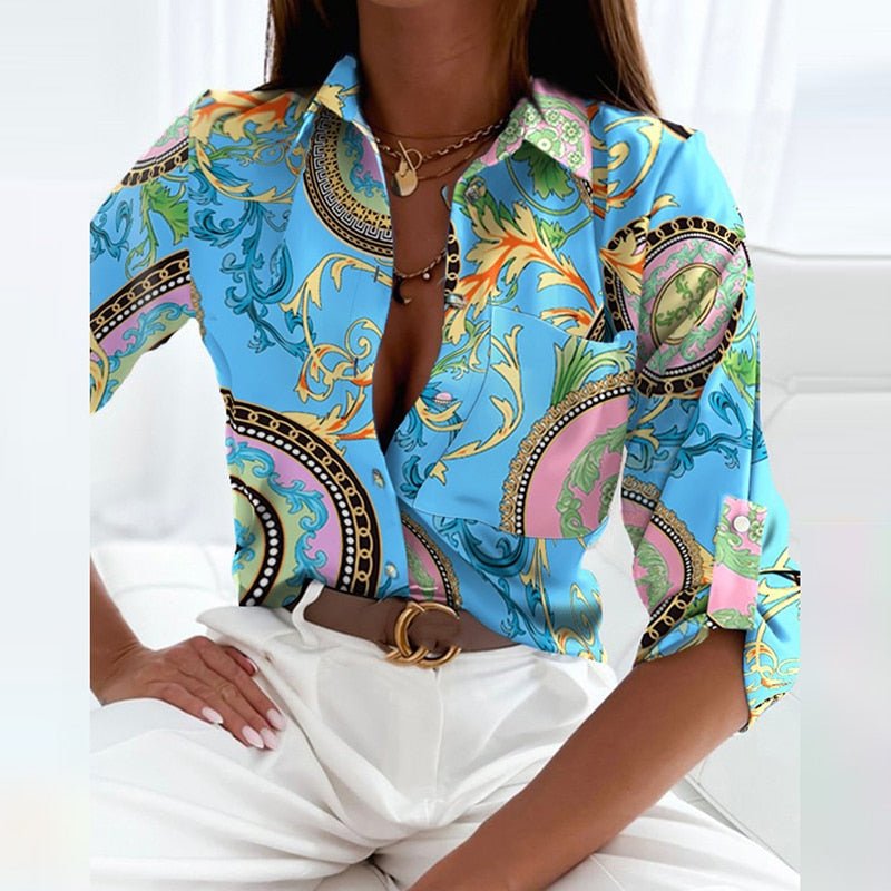 Peyton | Women's Printed Long Sleeve Button Top
