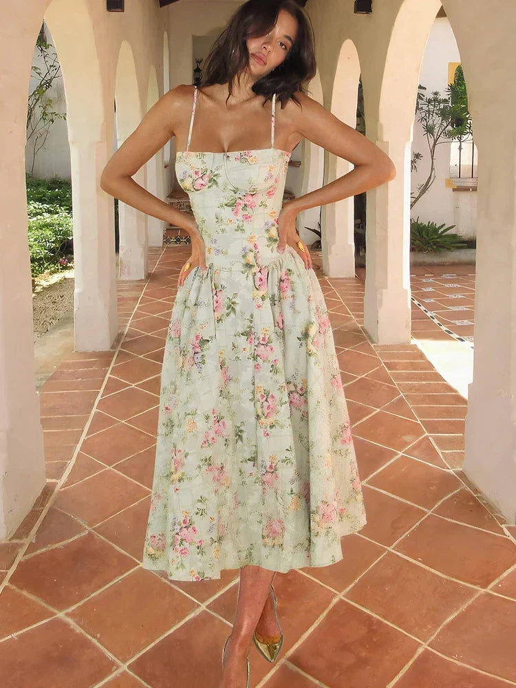 Hazel | Women's Floral Strap Midi Wedding Guest Dress