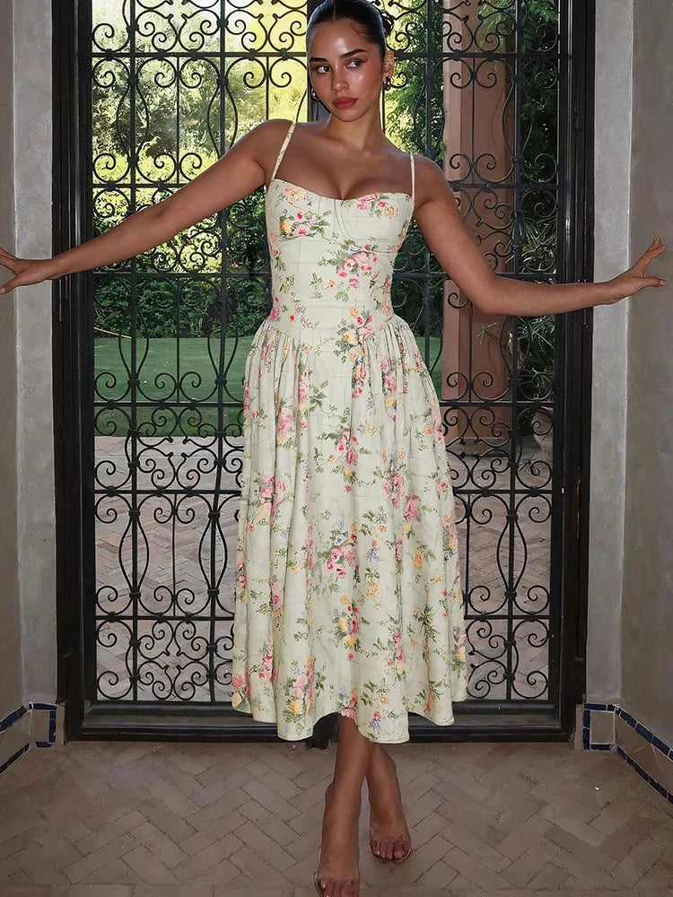 Hazel | Women's Floral Strap Midi Wedding Guest Dress