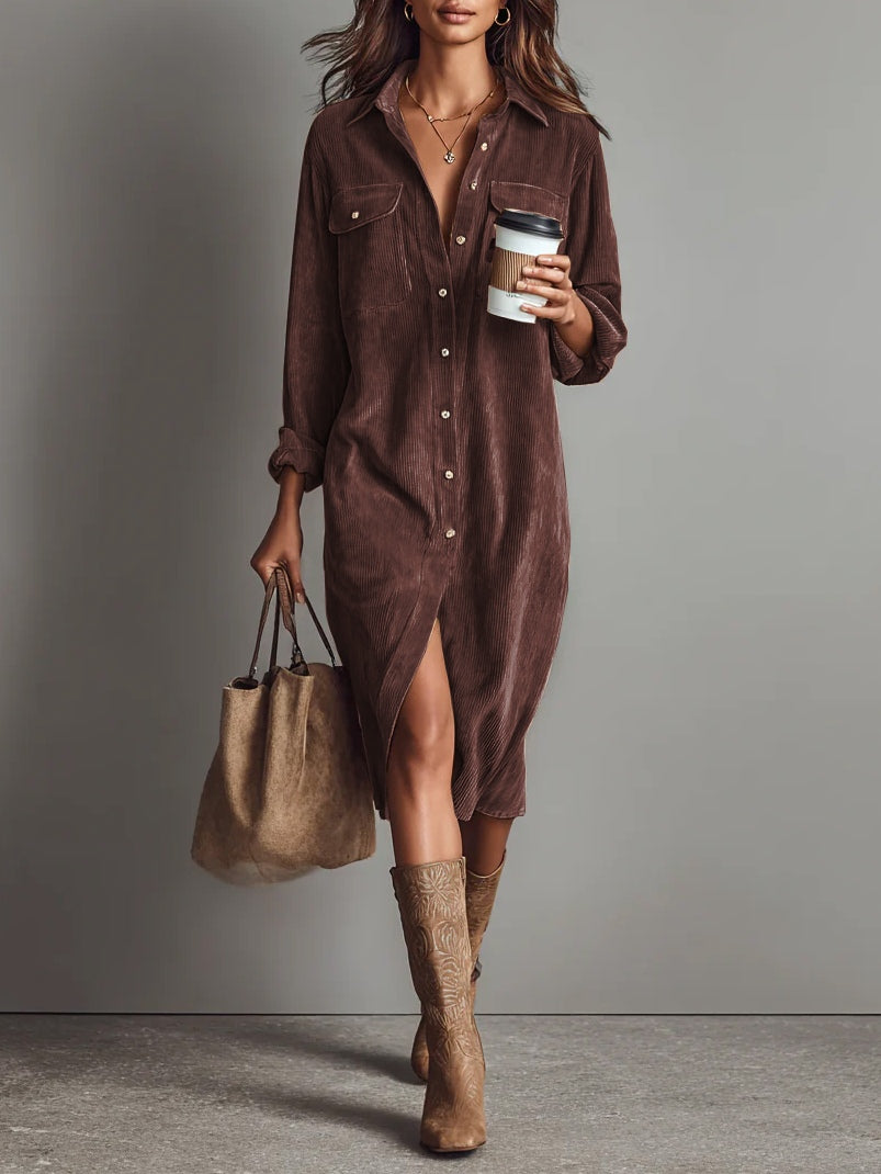 Jacklyn | Women's Button Front Long Sleeve Midi Dress