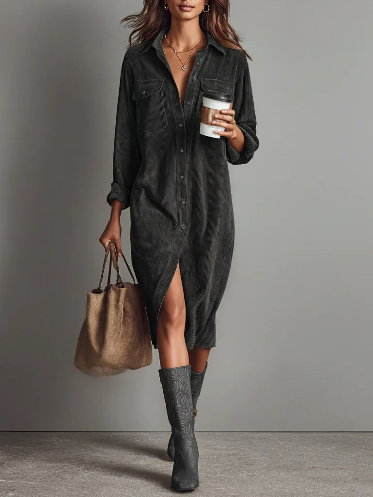 Jacklyn | Women's Button Front Long Sleeve Midi Dress