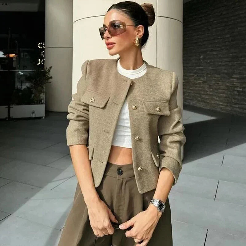 Brooklyn | Women's Cropped Button Front Bomber Jacket