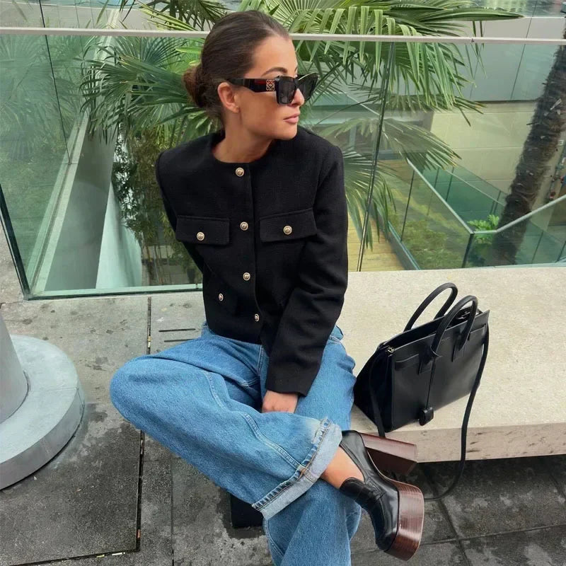 Brooklyn | Women's Cropped Button Front Bomber Jacket