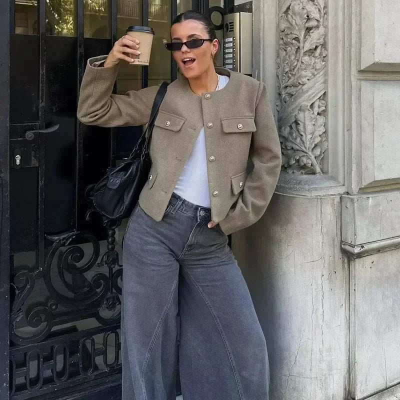 Brooklyn | Women's Cropped Button Front Bomber Jacket