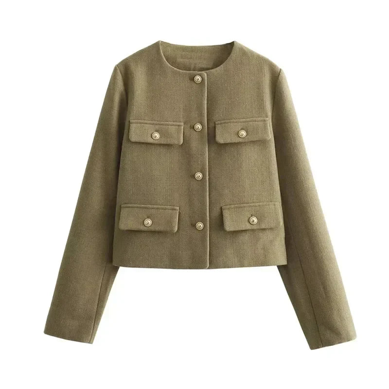 Brooklyn | Women's Cropped Button Front Bomber Jacket