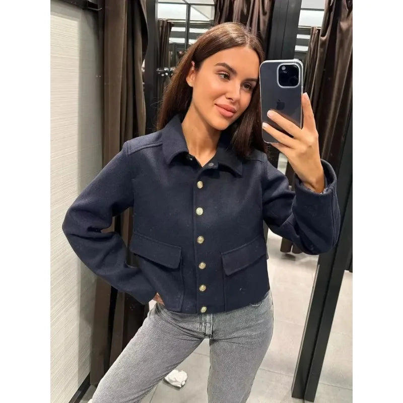 Claire | Women's Cropped Button Front Bomber Jacket