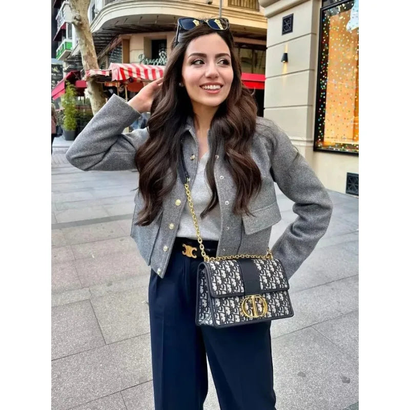 Claire | Women's Cropped Button Front Bomber Jacket
