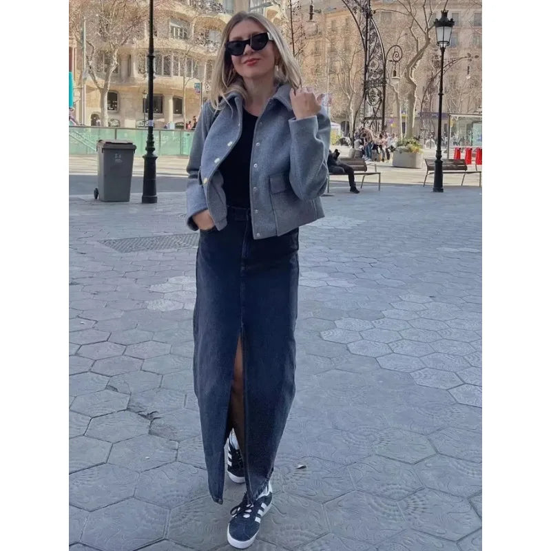 Claire | Women's Cropped Button Front Bomber Jacket