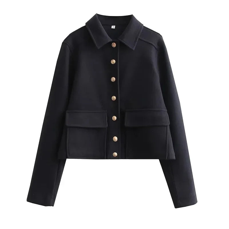 Claire | Women's Cropped Button Front Bomber Jacket