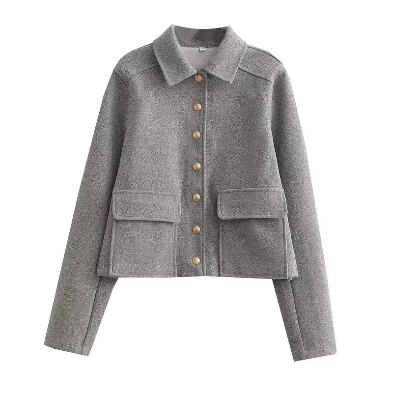 Claire | Women's Cropped Button Front Bomber Jacket