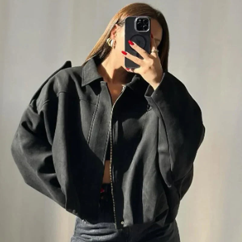 Addison | Women's Cropped Zip Up Bomber Jacket