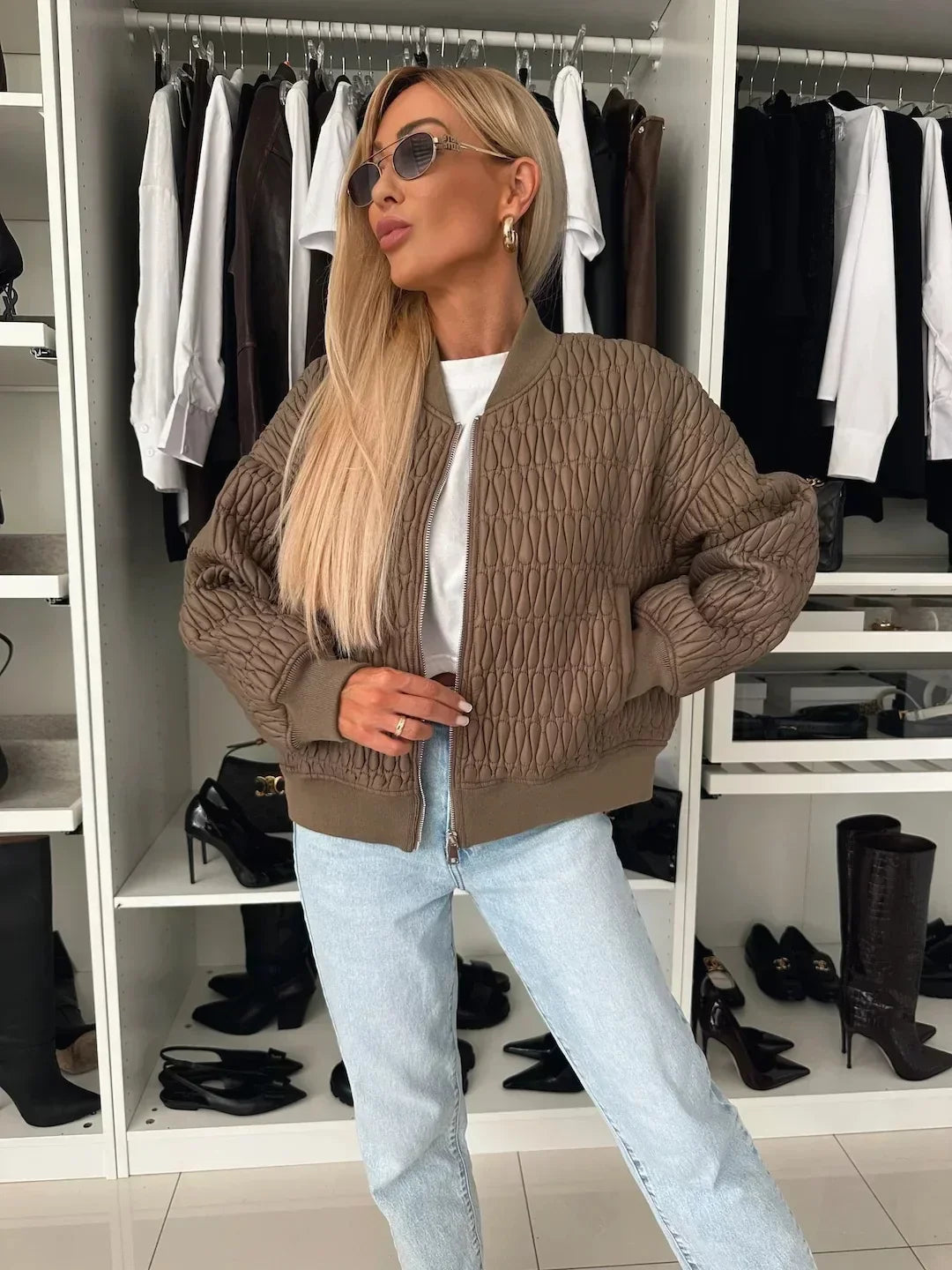 Clara | Women's Quilted Zip Up Bomber Jacket