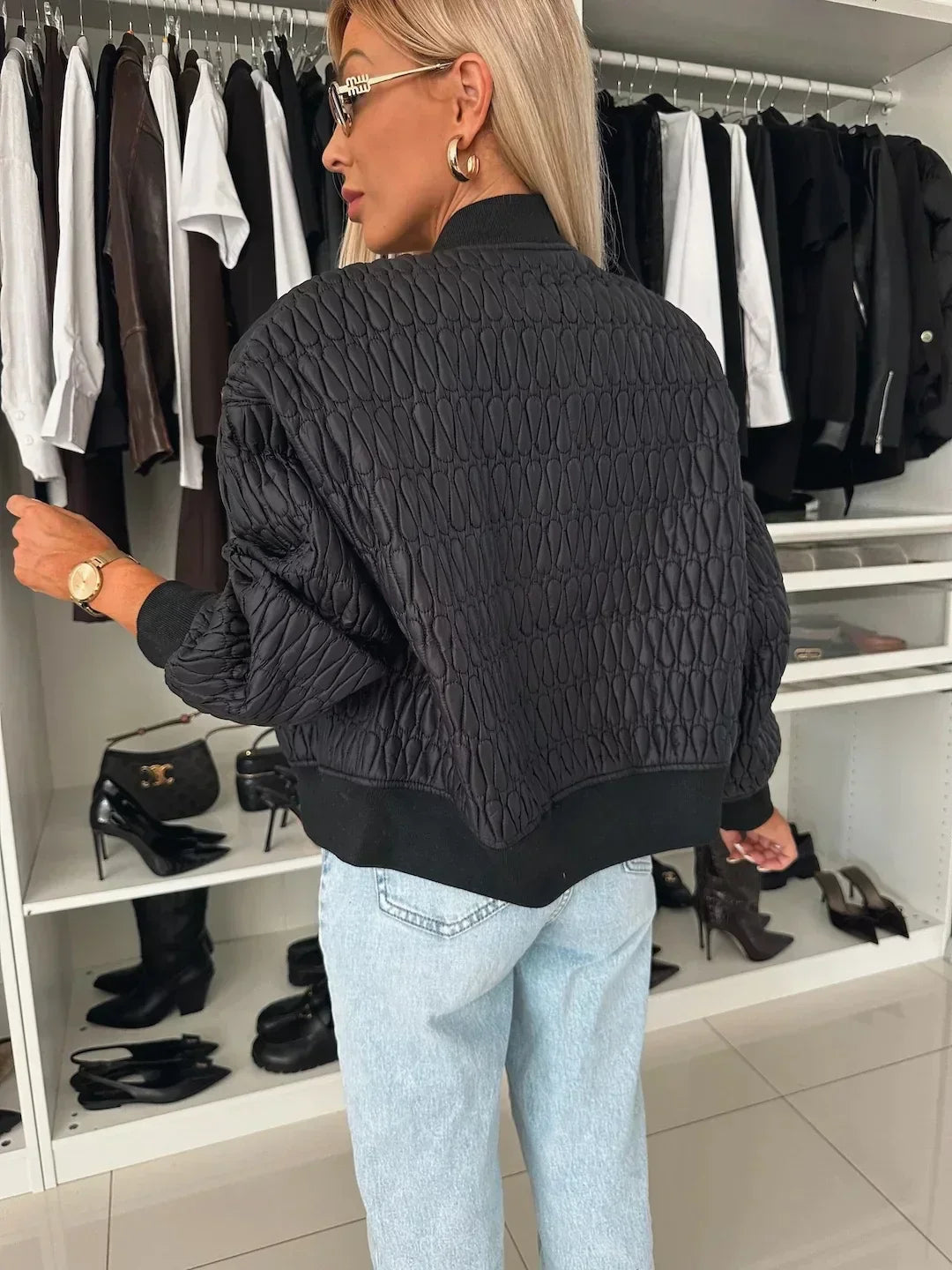 Clara | Women's Quilted Zip Up Bomber Jacket