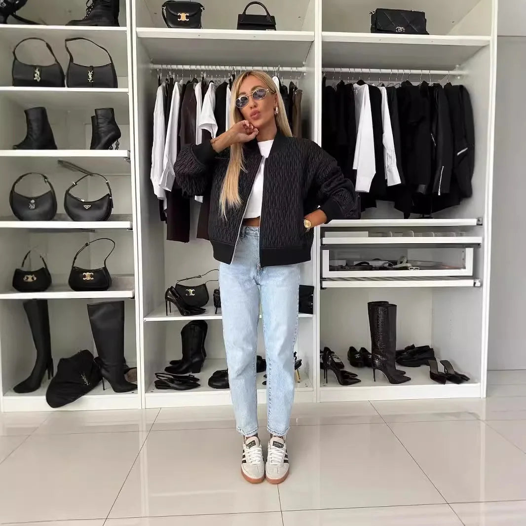 Clara | Women's Quilted Zip Up Bomber Jacket