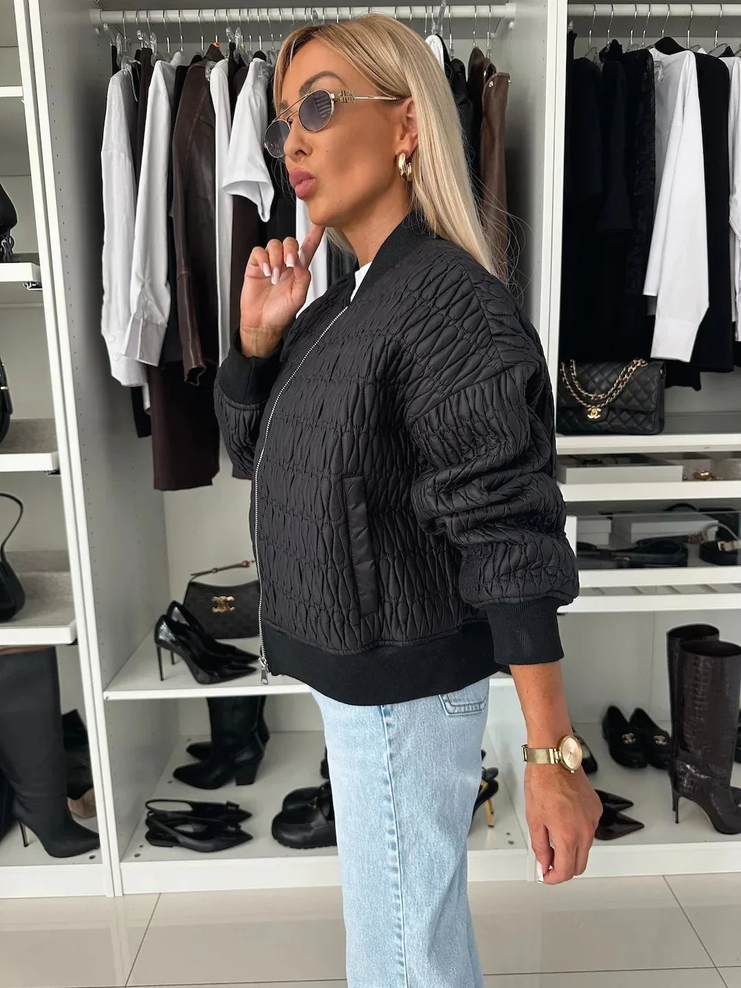 Clara | Women's Quilted Zip Up Bomber Jacket