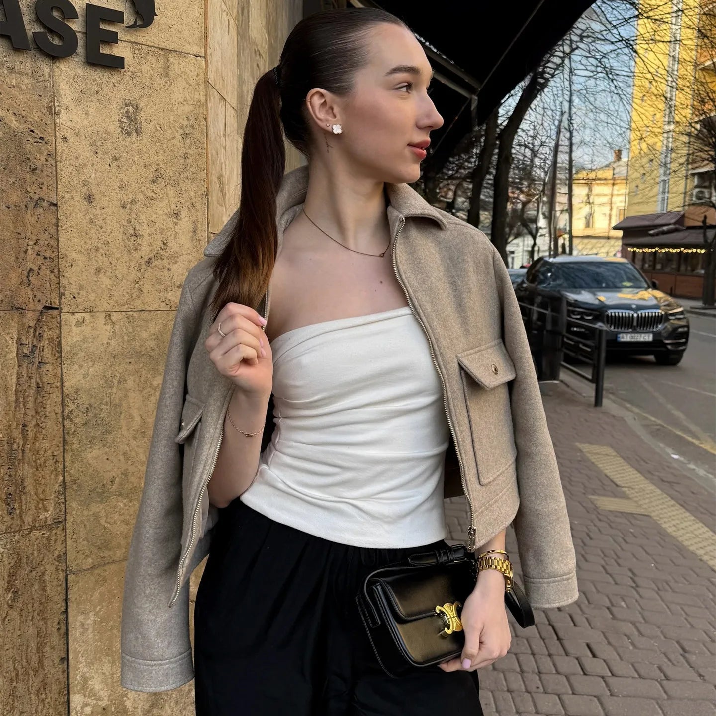 Beatrice | Women's Cropped Zip Up Bomber Jacket