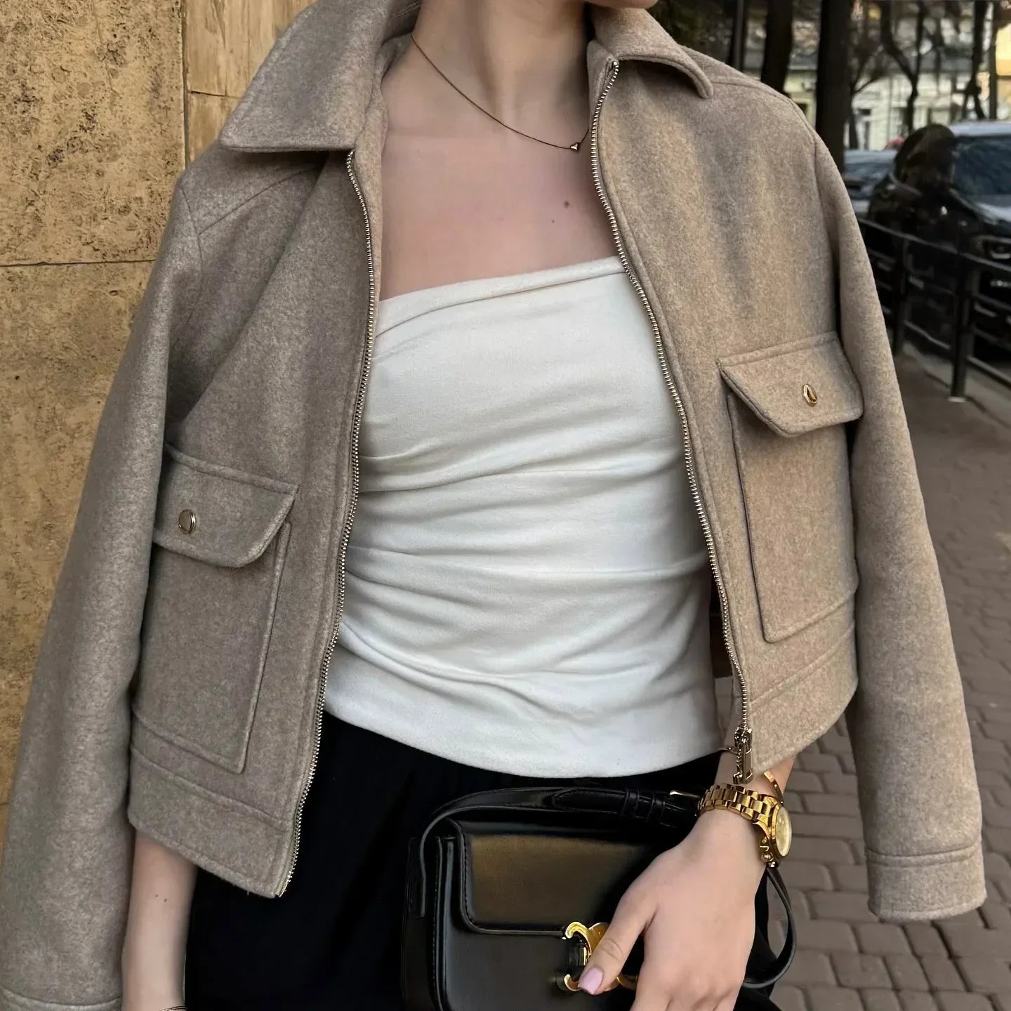 Beatrice | Women's Cropped Zip Up Bomber Jacket