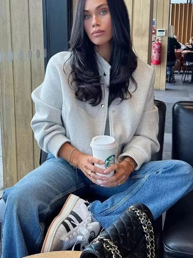 Abigail | Women's Cropped Button Front Bomber Jacket