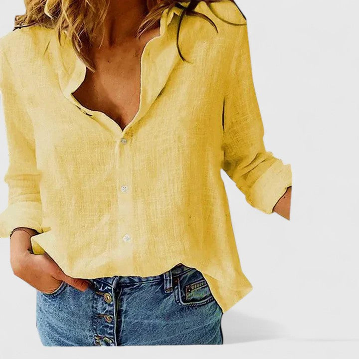 Faith | Women’s Linen V Neck Button Blouse