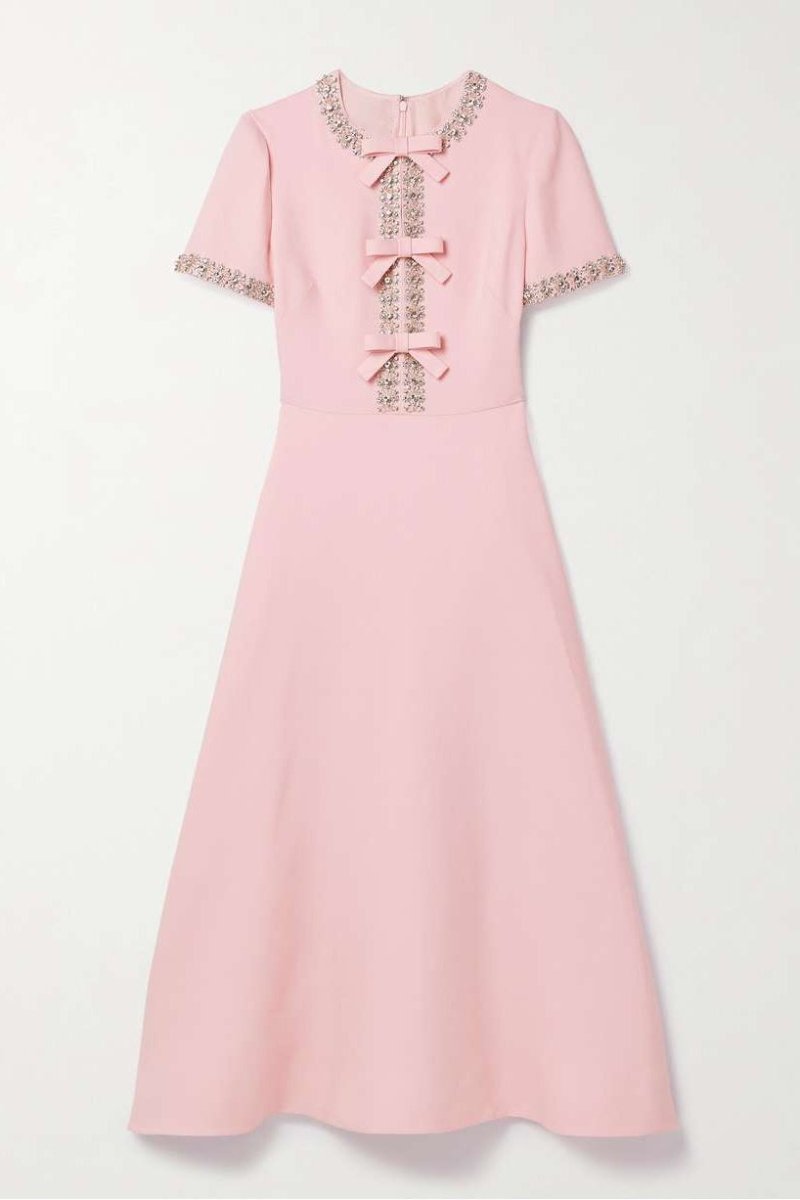 Midi Dress with Knot and Crystal Embellishments
