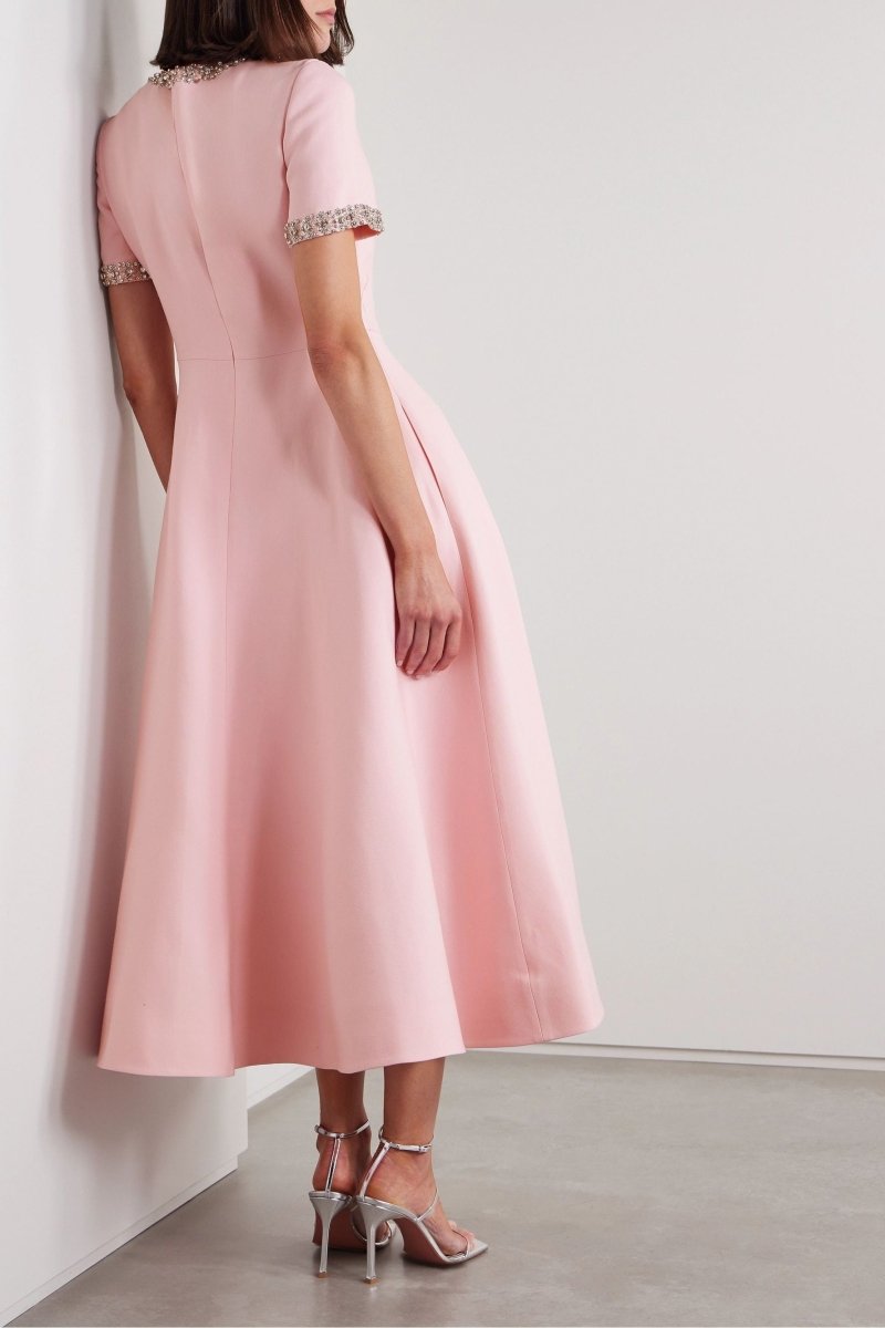 Midi Dress with Knot and Crystal Embellishments